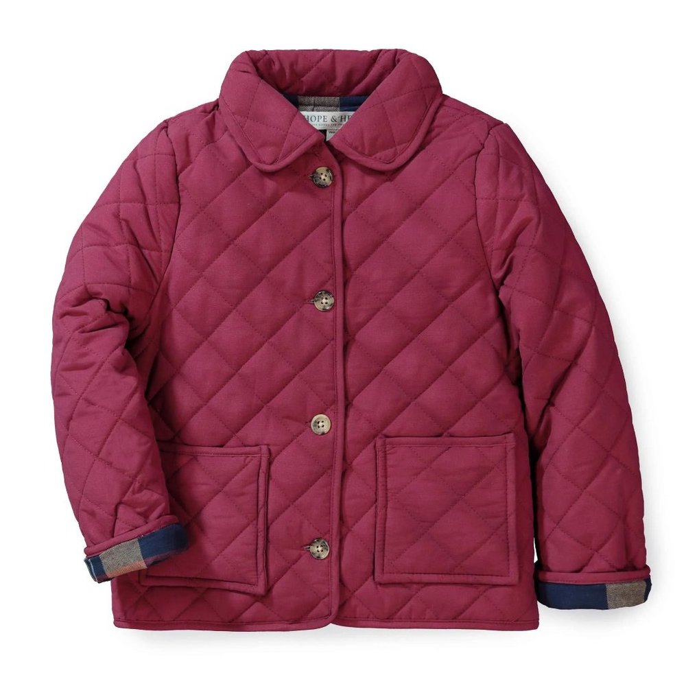 Kids Equestrian Quilted Jacket - Burgundy - Picture 1 of 5